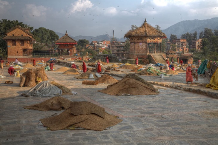 8 exotic places around Kathmandu people drying their crops in Bhaktapur