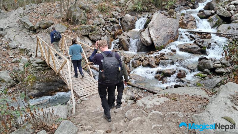 Langtang Valley Trek Crossing river langtang
