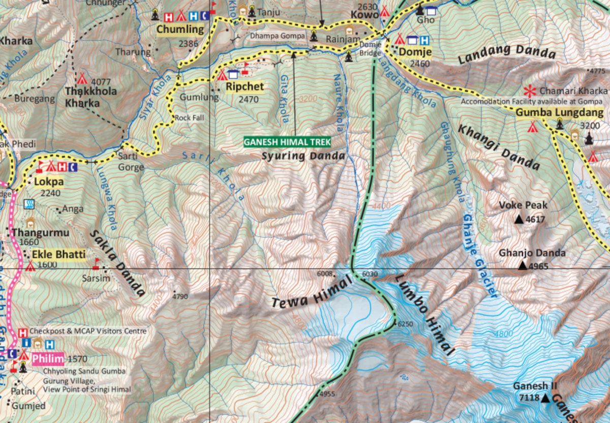 Three Pass Three Kunda Ruby Valley Trek ganesh himal region trek map