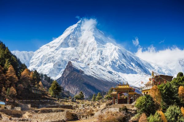 Himalayas mountain landscape. Mt. Manaslu in Himalayas