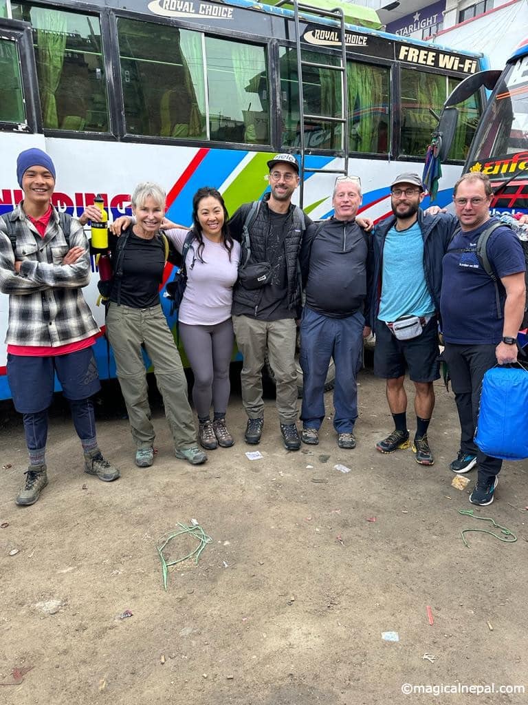 How much does it cost to trek the Manaslu Circuit? Infront of Local Bus At Macha Pokhari