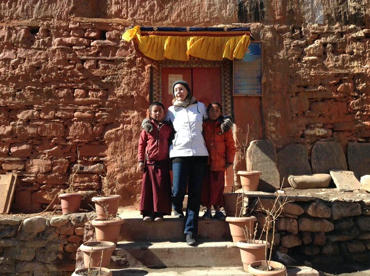 If You Cannot Make To Tibet Go To Mustang Kagbeni Foreigner taking a picture with two lama kid | Your local guide inside the red monastery
