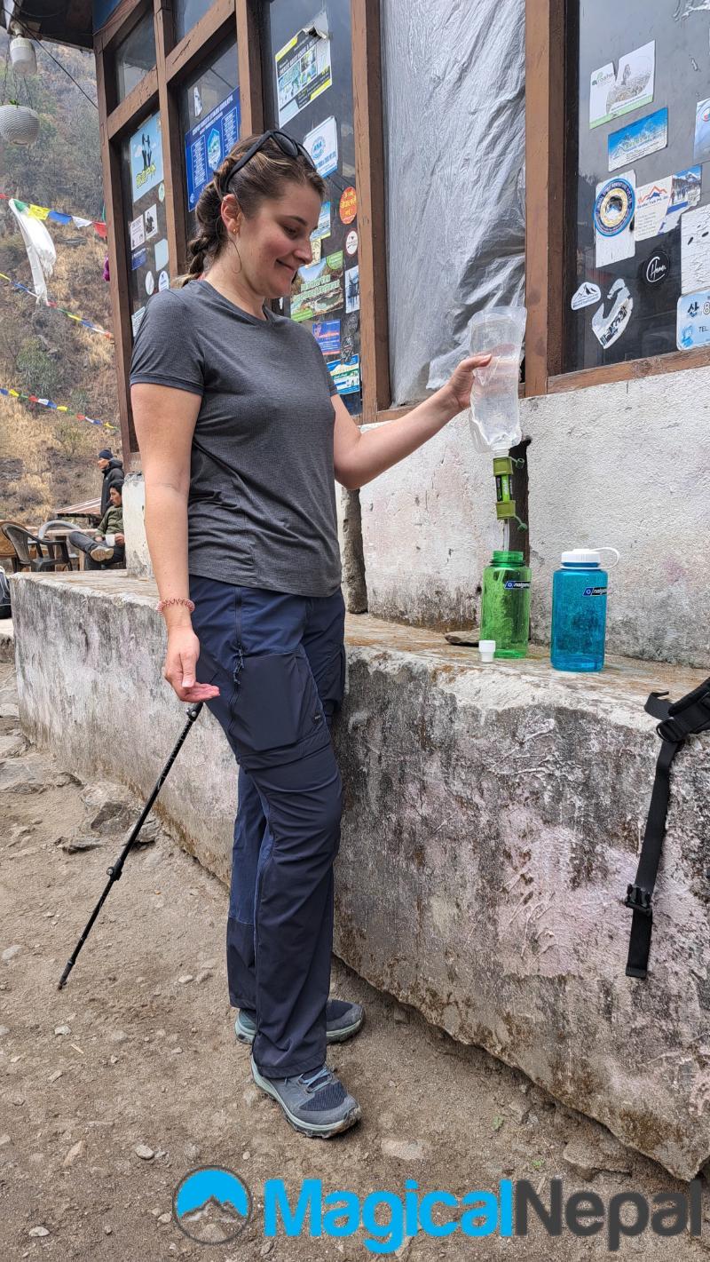Langtang Valley Trek Using water purification in Langtang valley trek 1