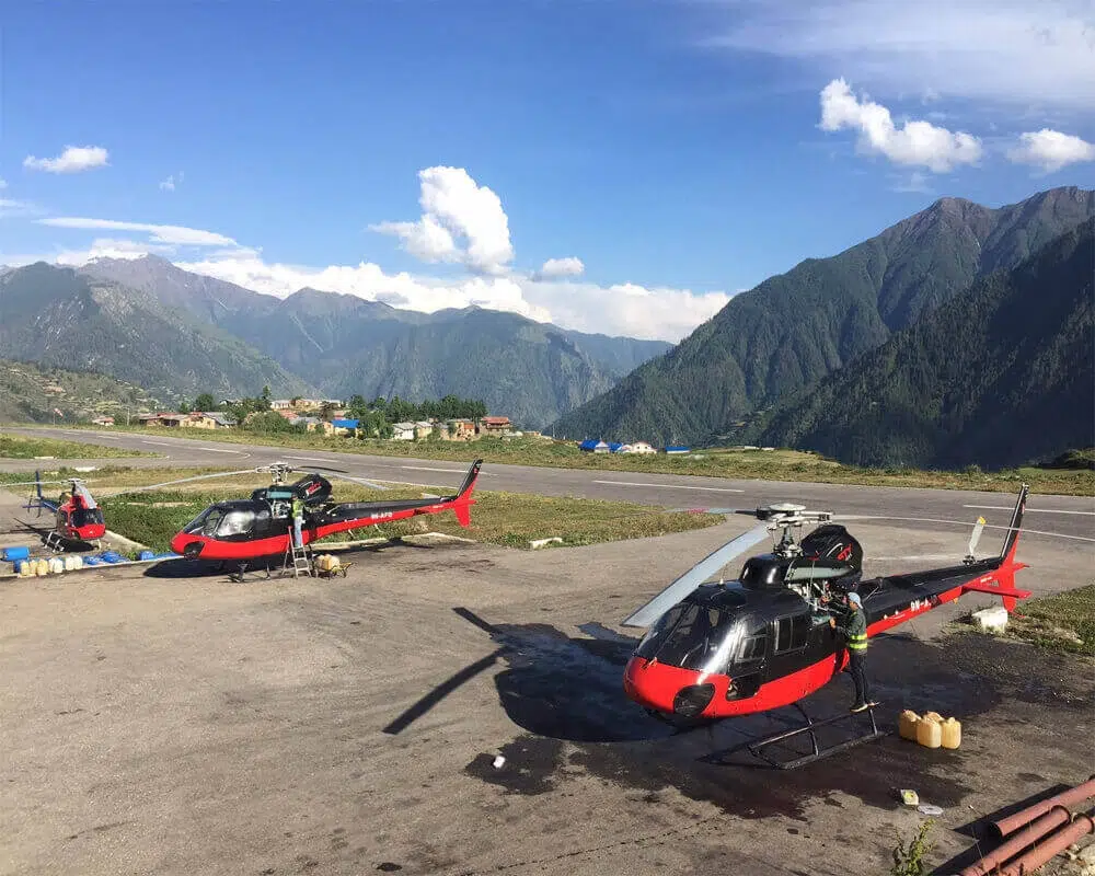 Everest Base Camp Helicopter Tour Helicopter refueling in Lukla